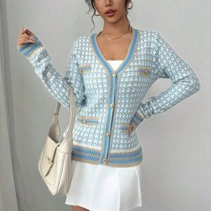 Soft Blue Knit Cardigan Sweater - Classic V-Neck